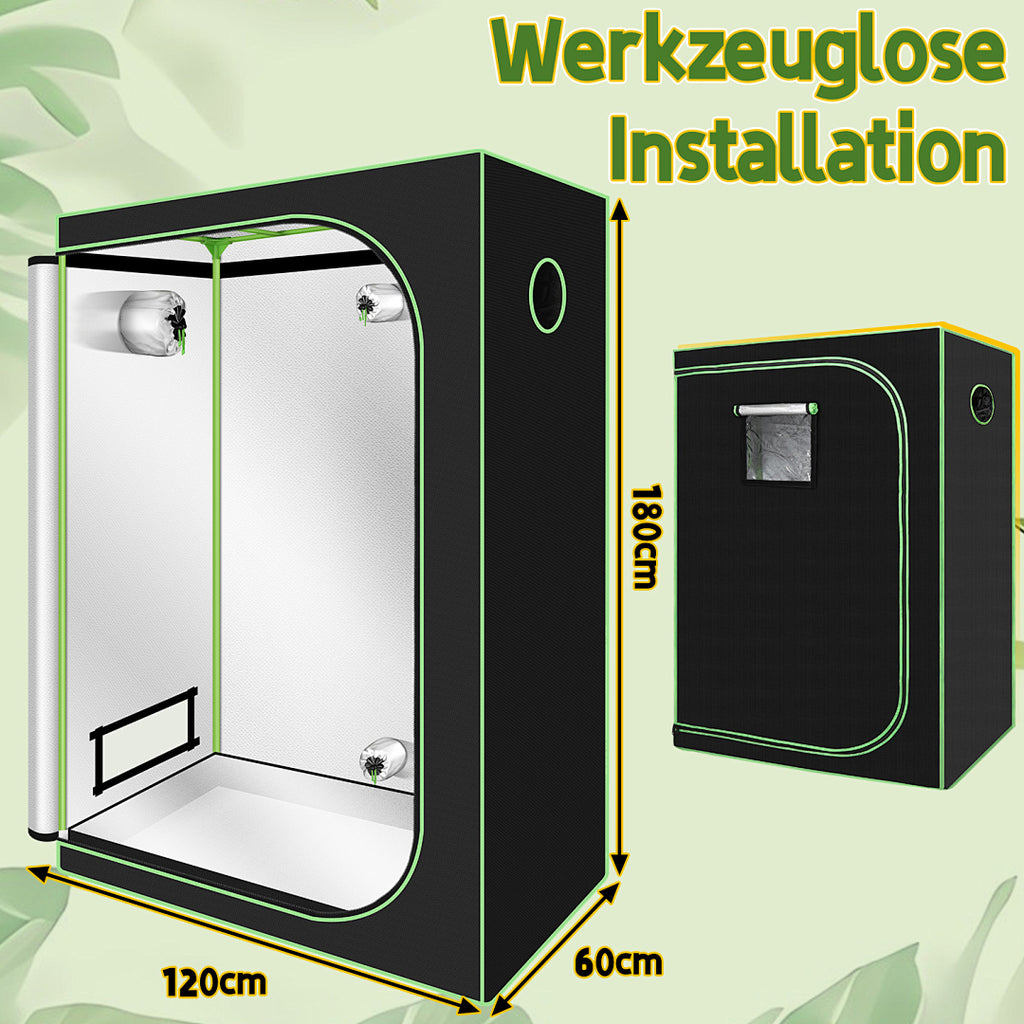 Cecaylie Growzelt 600D Oxford, Growbox Indoor mit reflektierender Folie, 5 Größen, Schwarz/Grün