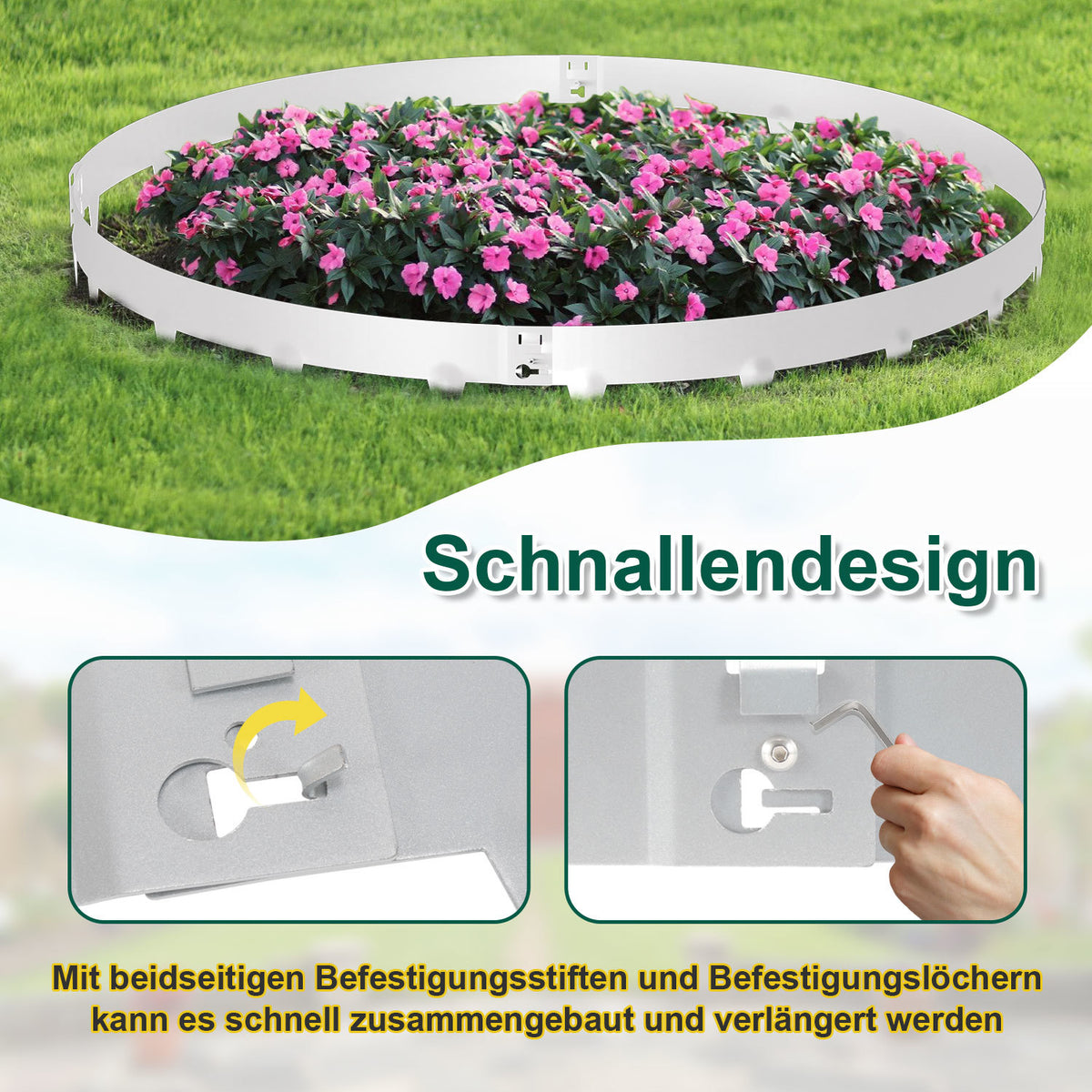 Rasenkante aus Metall mit Erdspießen 15/18 cm hoch – 5–50 m