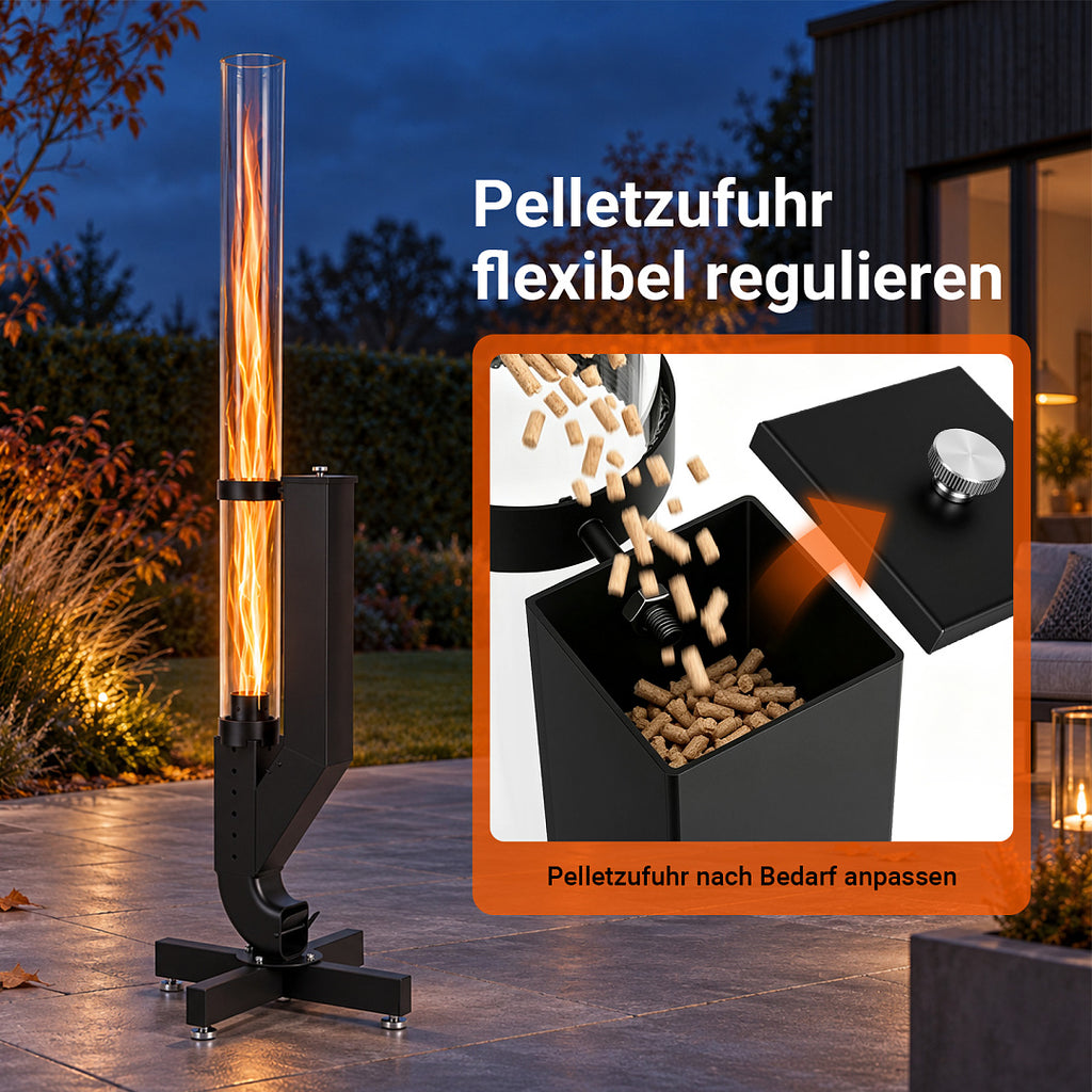 Pellet-Feuersäule mit Glasrohr 138 cm – Pelletfackel für Garten & Terrasse