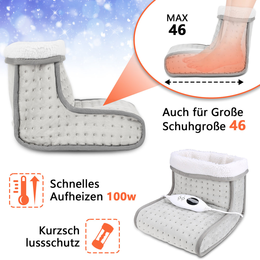 Cecaylie Elektrischer Fußwärmer 100W, 10 Heizstufen, Timer, Waschbares Innenfutter, Hellgrau