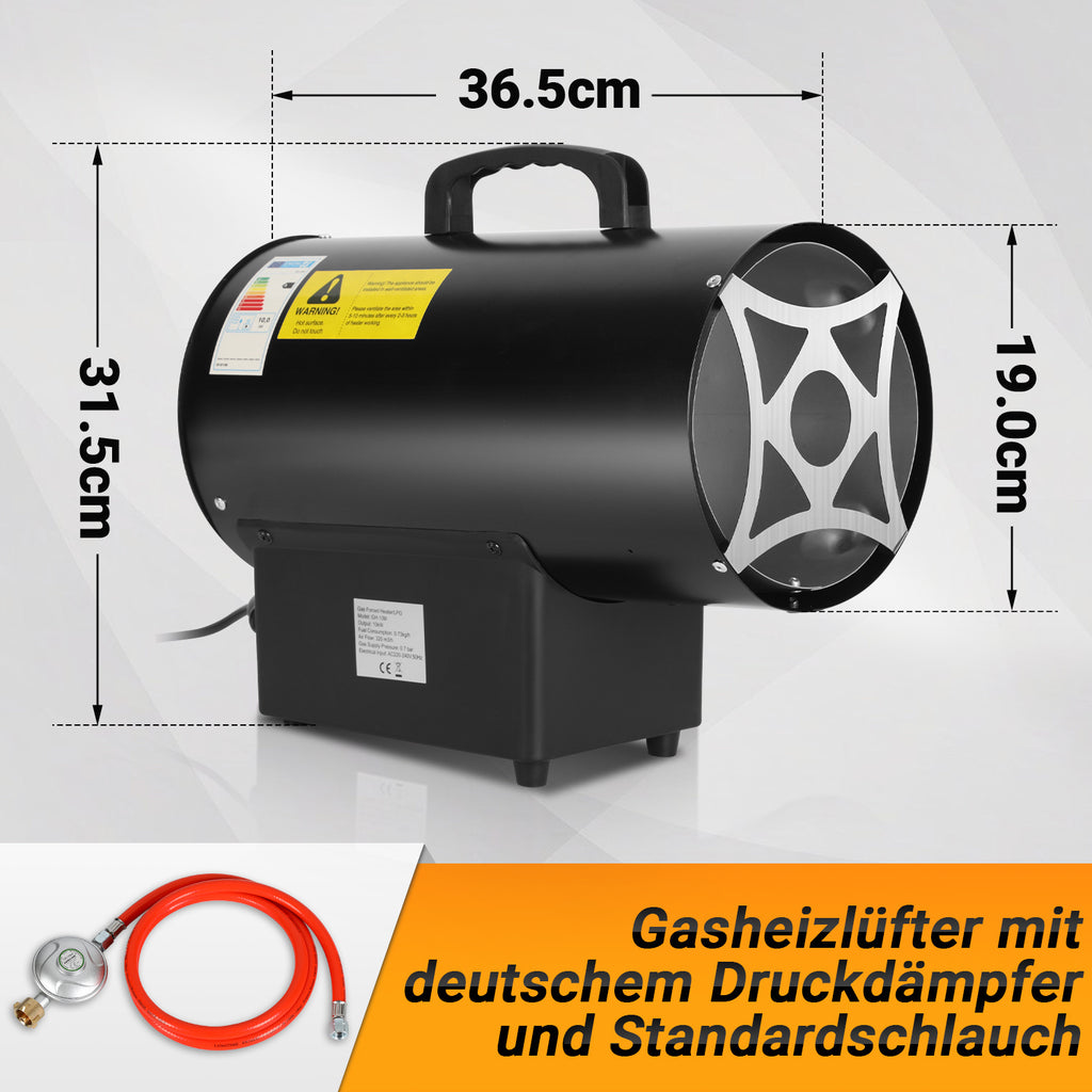 Gasheizgebläse 10/15/30 kW mit Gasschlauch & Druckminderer