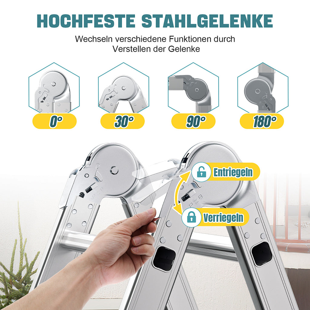 Cecaylie Mehrzweckleiter Aluminium, 3,6–5,8 m, Gelenkleiter klappbar, 150 kg, mit Plattform