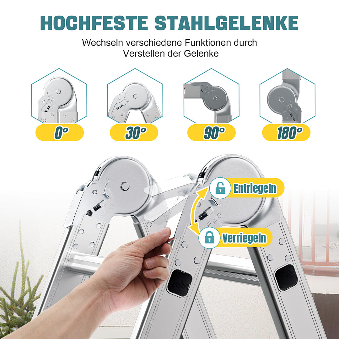 Cecaylie Mehrzweckleiter Aluminium, 3,6–5,8 m, Gelenkleiter klappbar, 150 kg, mit Plattform
