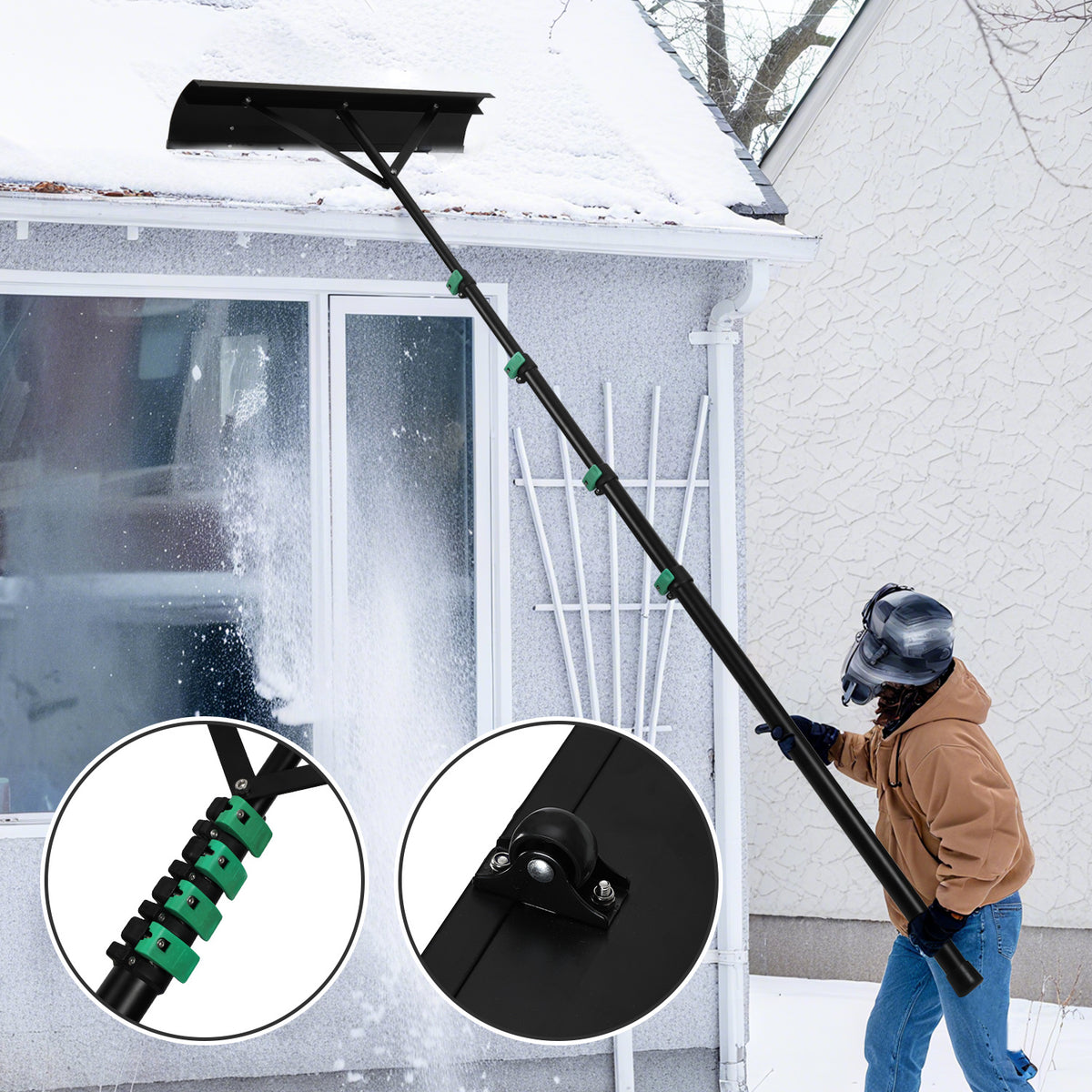 Cecaylie Dach-Schneeräumer mit Teleskopstiel 3,6/4,8 m, 70 cm Schneeräumer für Dächer