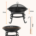 Cecaylie Feuerschale mit Grillrost und Funkenschutz Ø55 cm, Feuerstelle Garten Schwarz