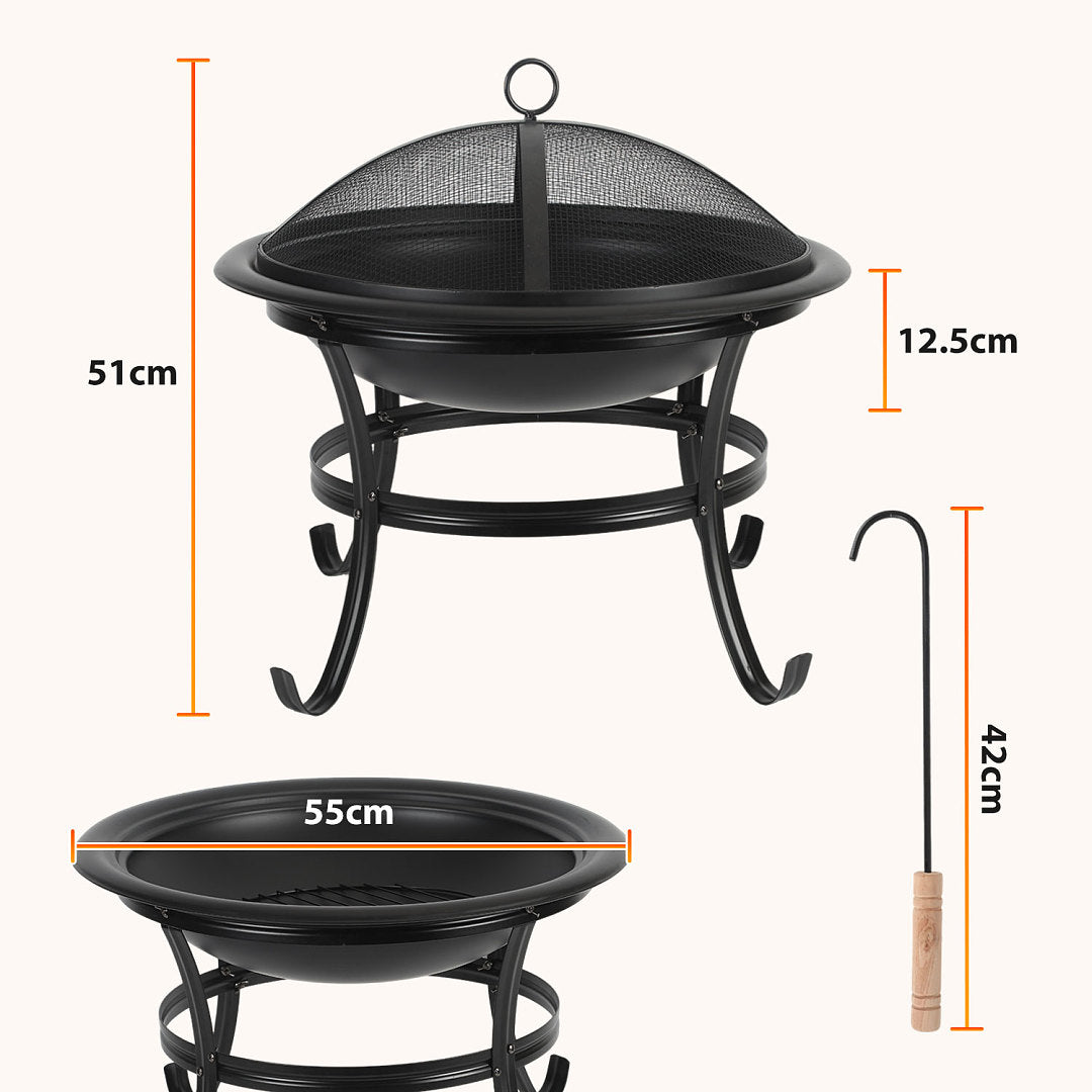 Cecaylie Feuerschale mit Grillrost und Funkenschutz Ø55 cm, Feuerstelle Garten Schwarz