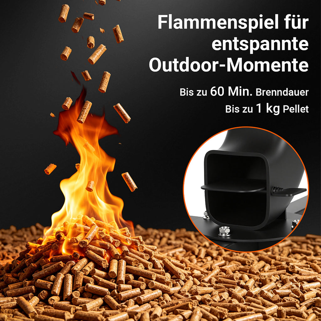 Pellet-Feuersäule mit Glasrohr 138 cm – Pelletfackel für Garten & Terrasse