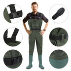 Cecaylie Wathose mit Stiefeln, Brustwathose 70D Nylon-PVC, Anglerhose Grün, EU 42–47
