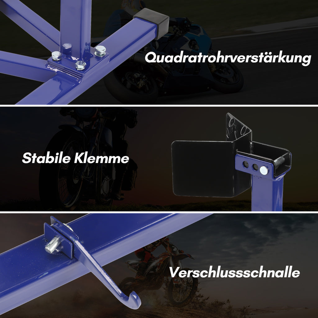 Verstellbare Radaufnahme der Motorradwippe für verschiedene Vorderradgrößen