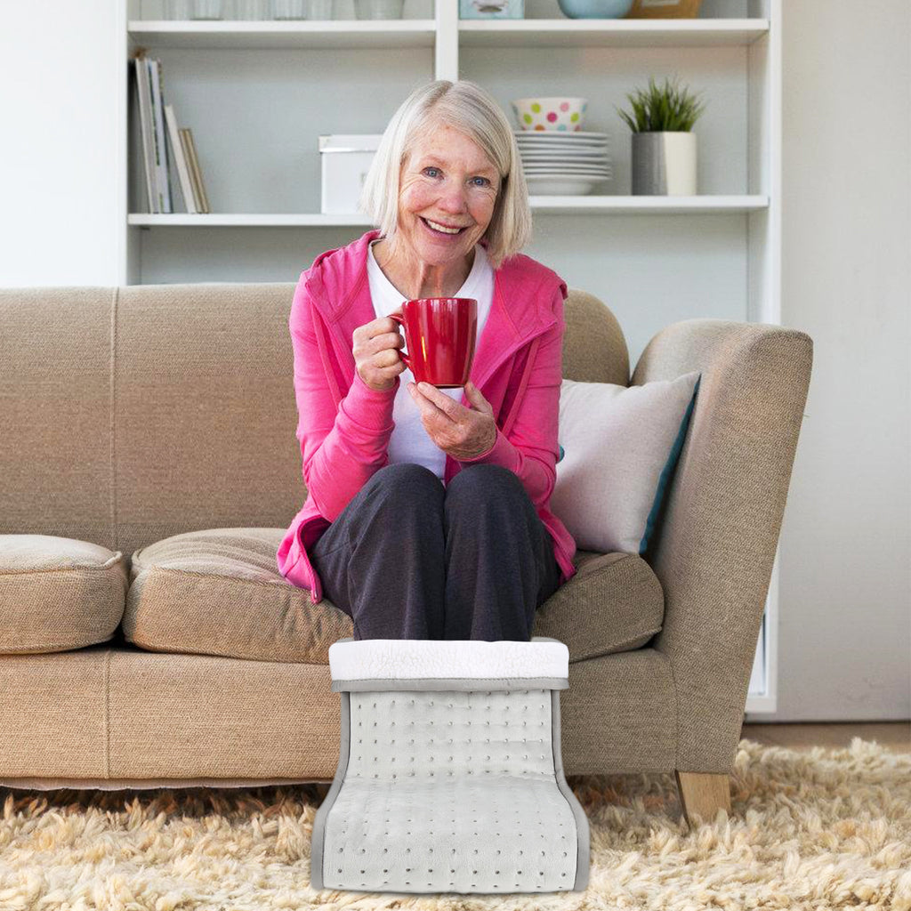 Cecaylie Elektrischer Fußwärmer 100W, 10 Heizstufen, Timer, Waschbares Innenfutter, Hellgrau