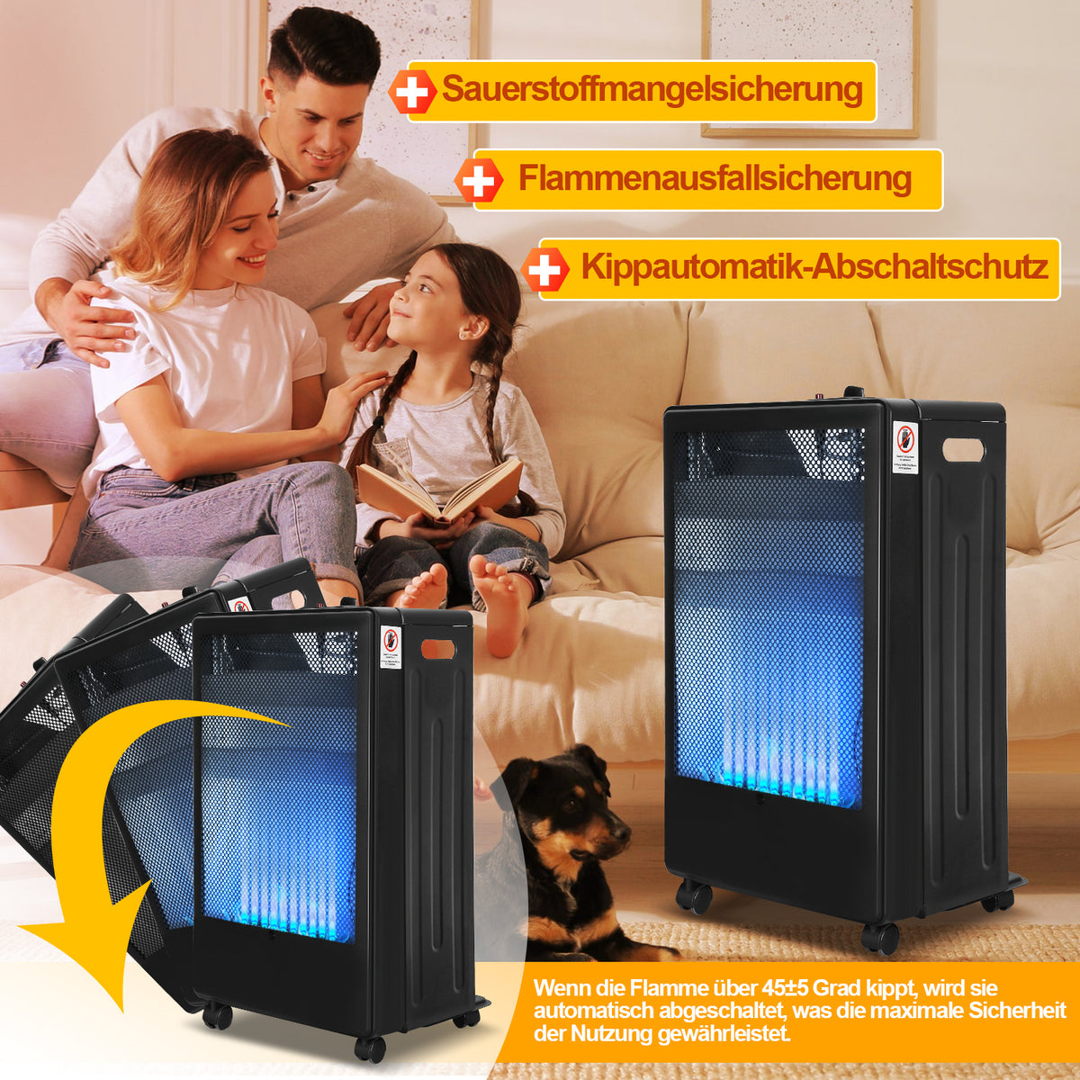 Mobile Gasheizung mit blauer Flamme