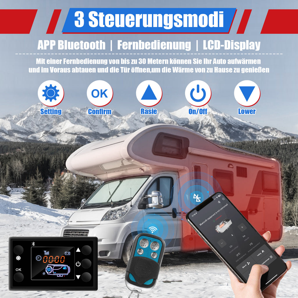 Diesel-Standheizung 8 kW 12–24 V mit Bluetooth, App, LCD & Fernbedienung
