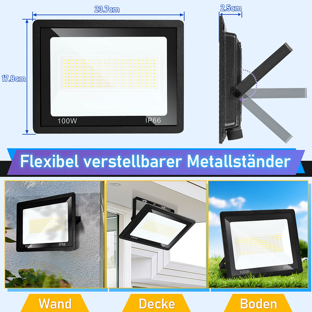 Cecaylie LED Fluter Außen 10–100W, 3 Lichtfarben einstellbar, IP66, 3000/4000/6500K