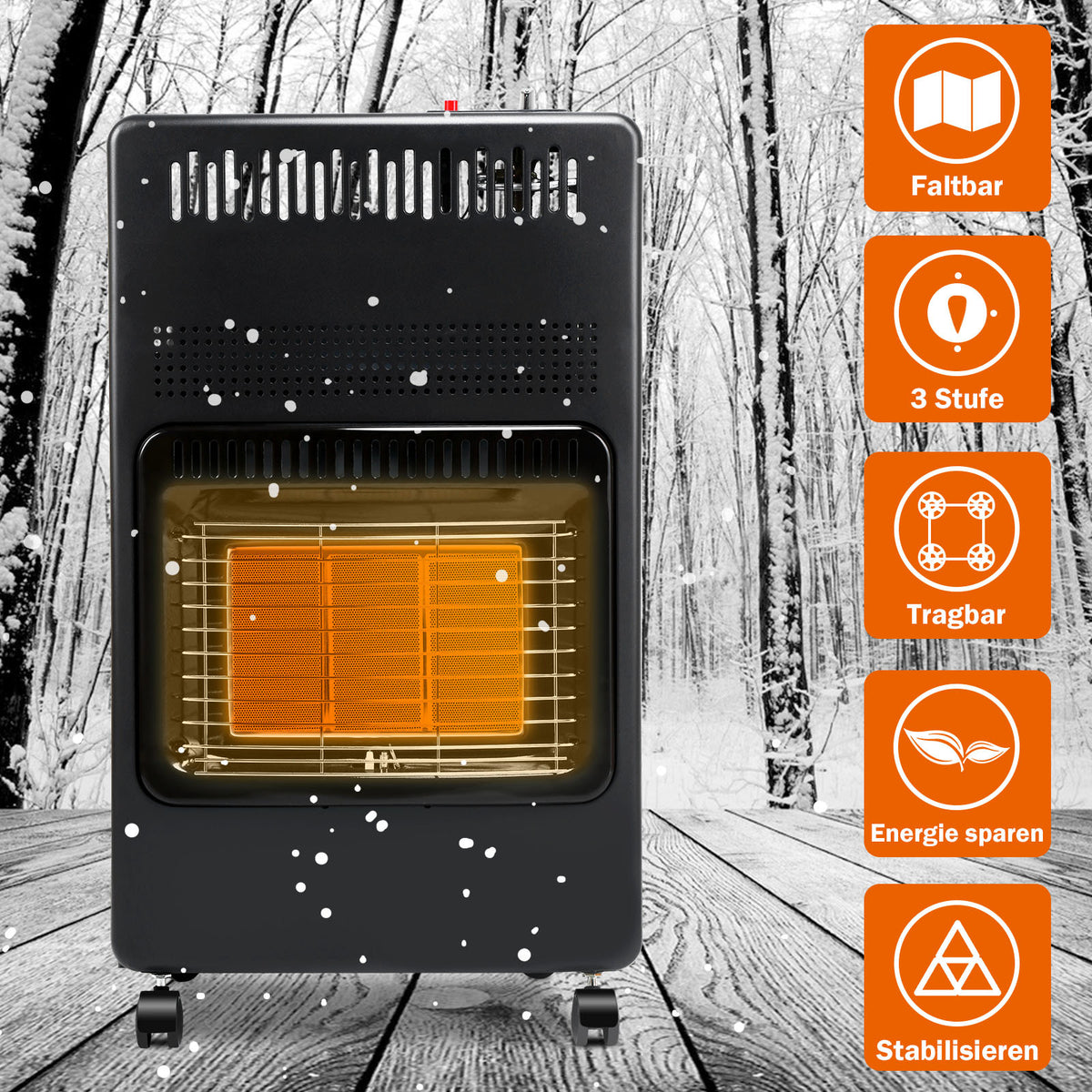 Gasheizung 4200 W mit 3 Heizstufen, faltbarer Infrarot-Gasheizer mit Rollen & Druckminderer  URL Handle