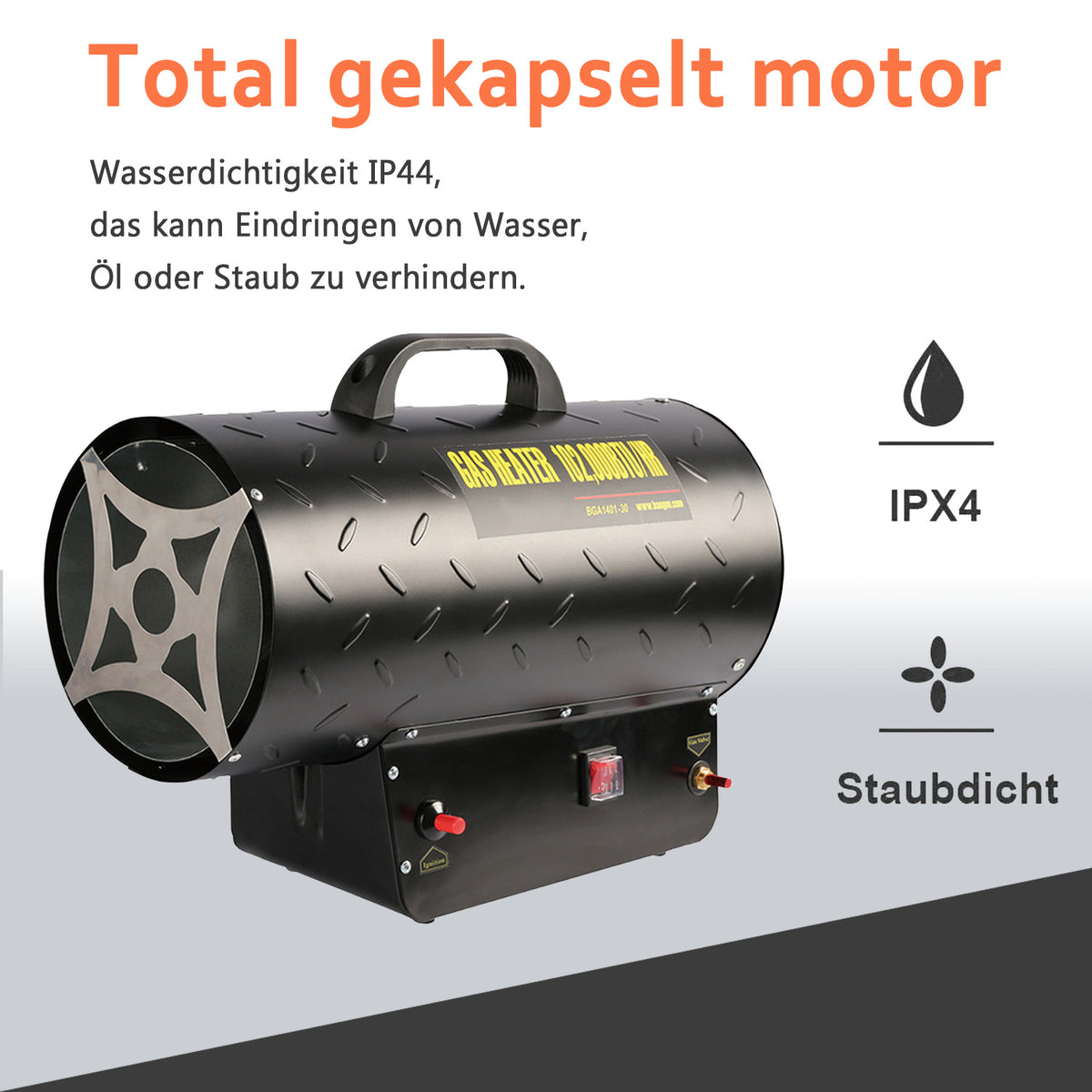 Gasheizgebläse 10/15/30 kW mit Gasschlauch & Druckminderer