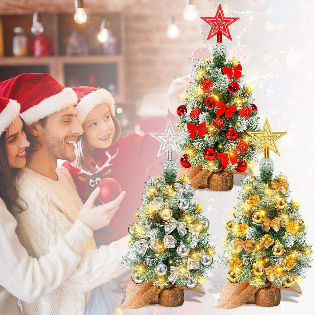 Mini-Weihnachtsbaum 40 cm mit 30 LEDs & 18 Ornamenten