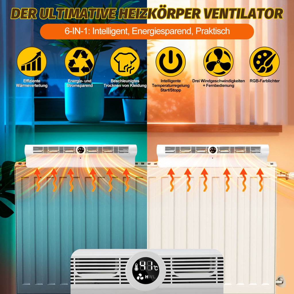 Heizkörperventilator mit Thermostat – 6 Lüfter, Fernbedienung, Mono-/Duo-Set