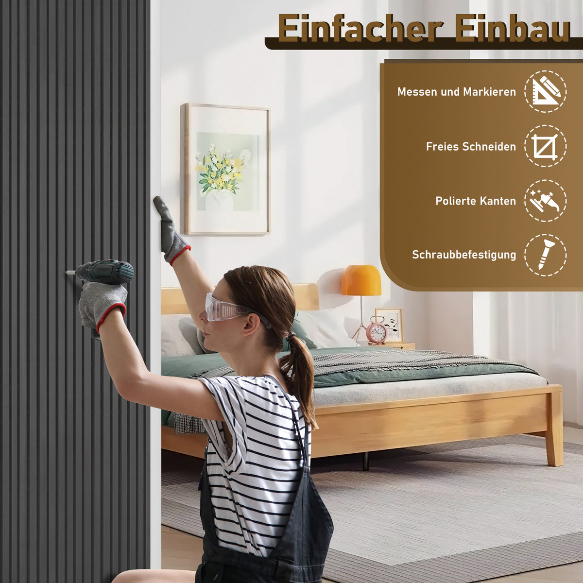 Akustikpaneele 120 × 60 cm mit Holzlamellen – 1–8 Stück