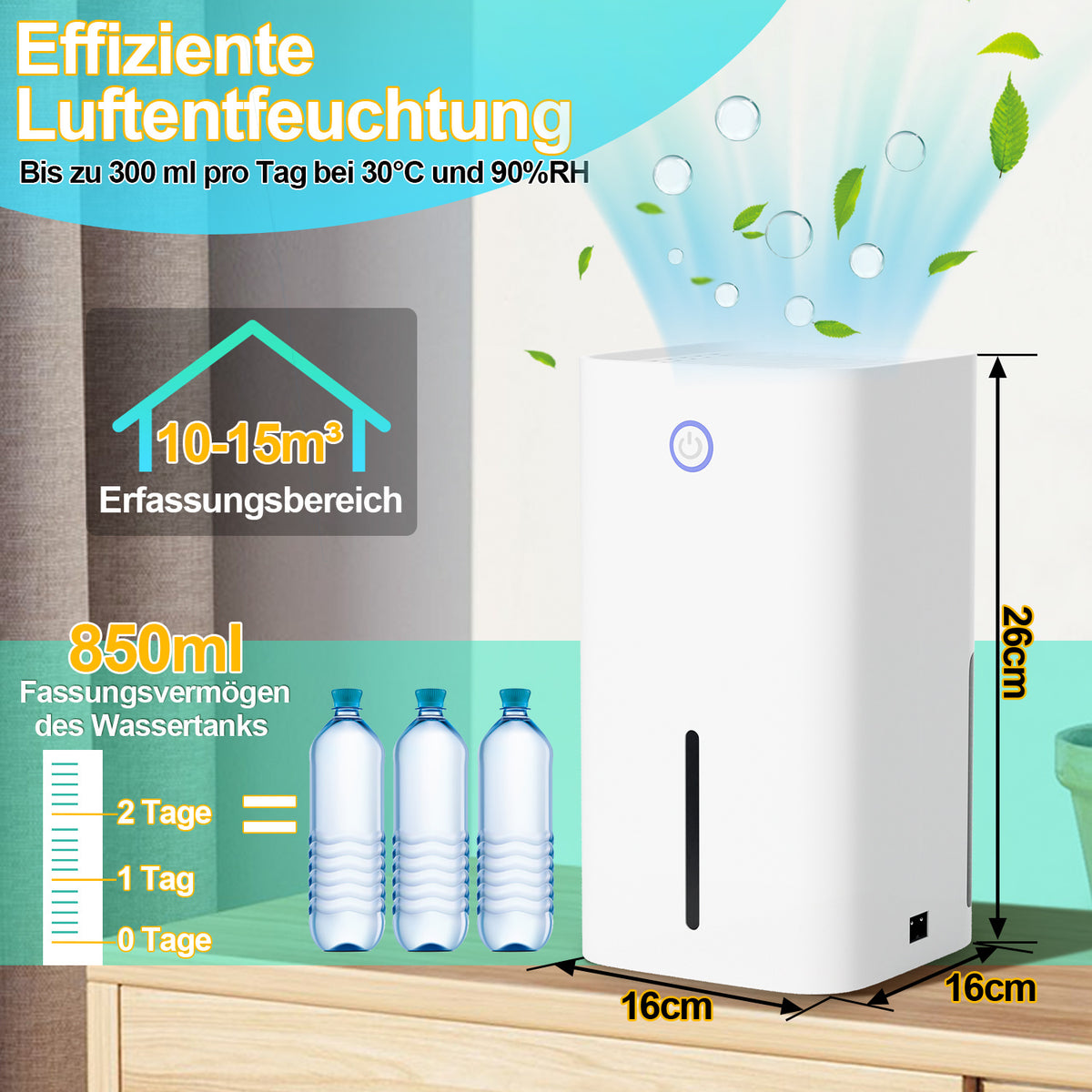 Elektrischer Luftentfeuchter mit Timer – 850/1100 ml Mini Raumentfeuchter