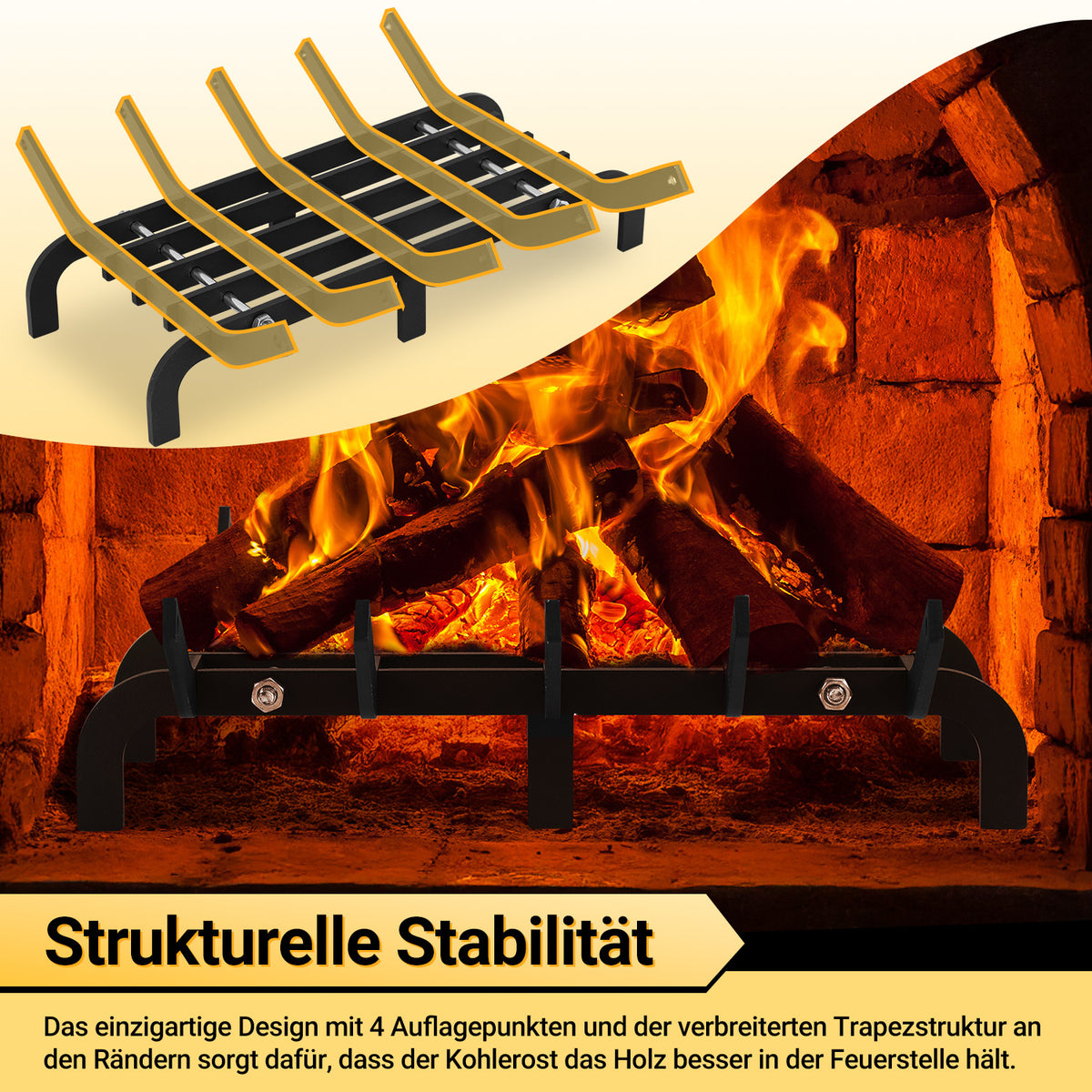 V-förmiger Kaminrost 41 × 32,5 cm aus 7 mm Kohlenstoffstahl