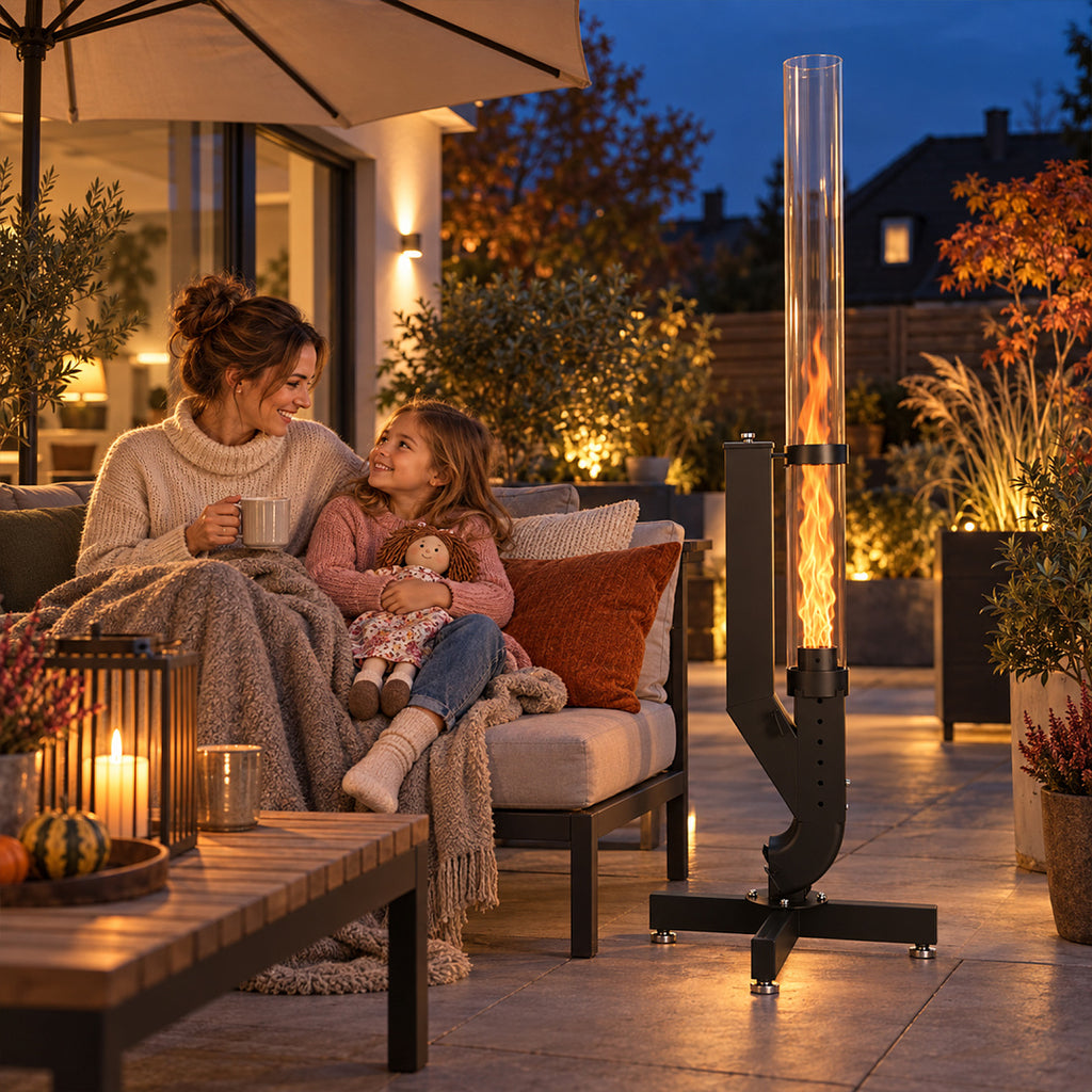 Pellet-Feuersäule mit Glasrohr 138 cm – Pelletfackel für Garten & Terrasse