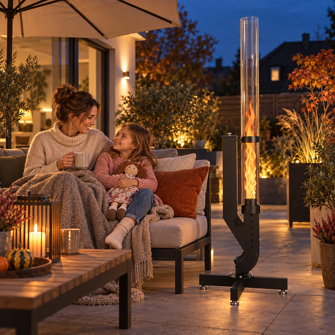 Pellet-Feuersäule mit Glasrohr 138 cm – Pelletfackel für Garten & Terrasse