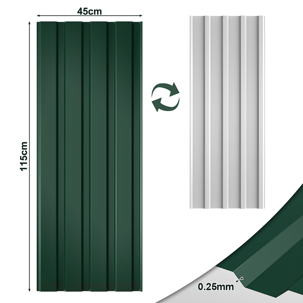 Cecaylie Trapezbleche 115 x 45 cm, verzinkte Stahl-Dachbleche, 12–48 Stück, Grün/Anthrazit