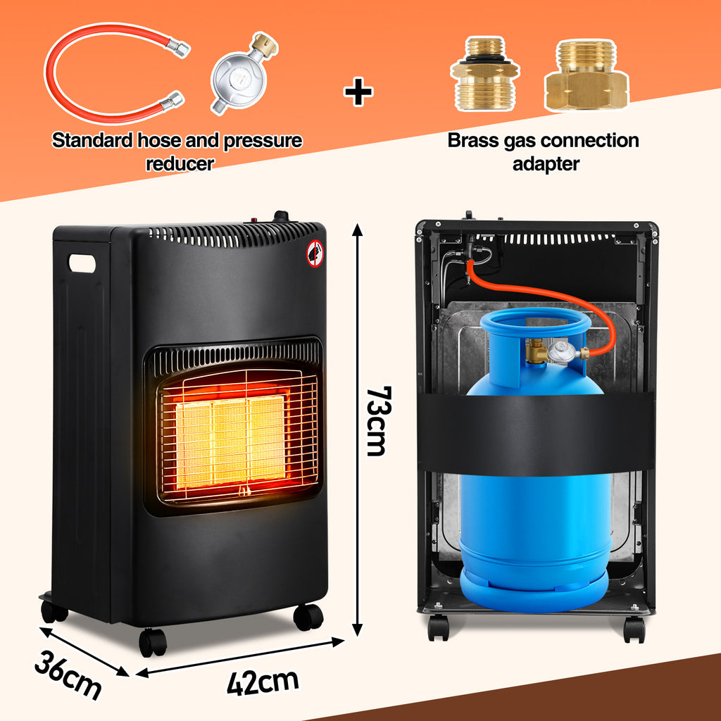 Gasheizung 4200 W mit 3 Heizstufen, faltbarer Infrarot-Gasheizer mit Rollen & Druckminderer  URL Handle