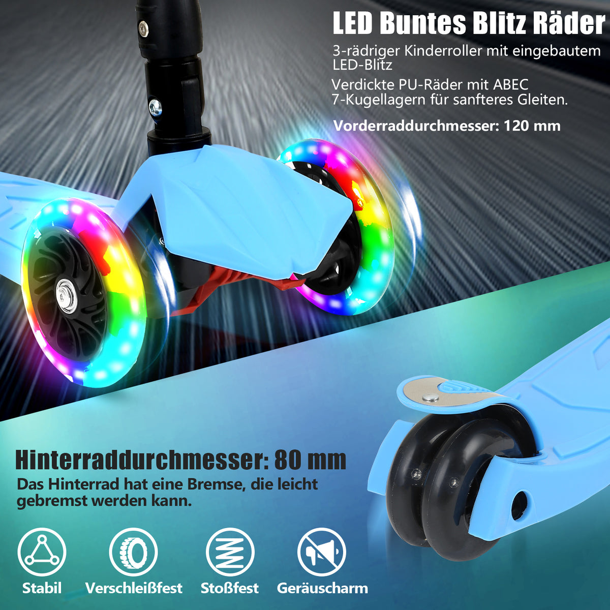 Cecaylie Faltbarer Dreirad-Scooter mit LED-Rädern, höhenverstellbar – 4 Farben
