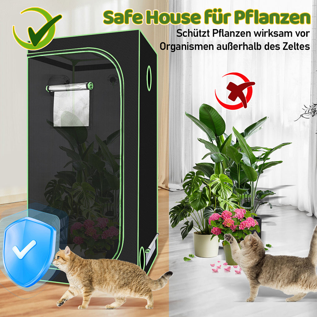 Cecaylie Growzelt 600D Oxford, Growbox Indoor mit reflektierender Folie, 5 Größen, Schwarz/Grün
