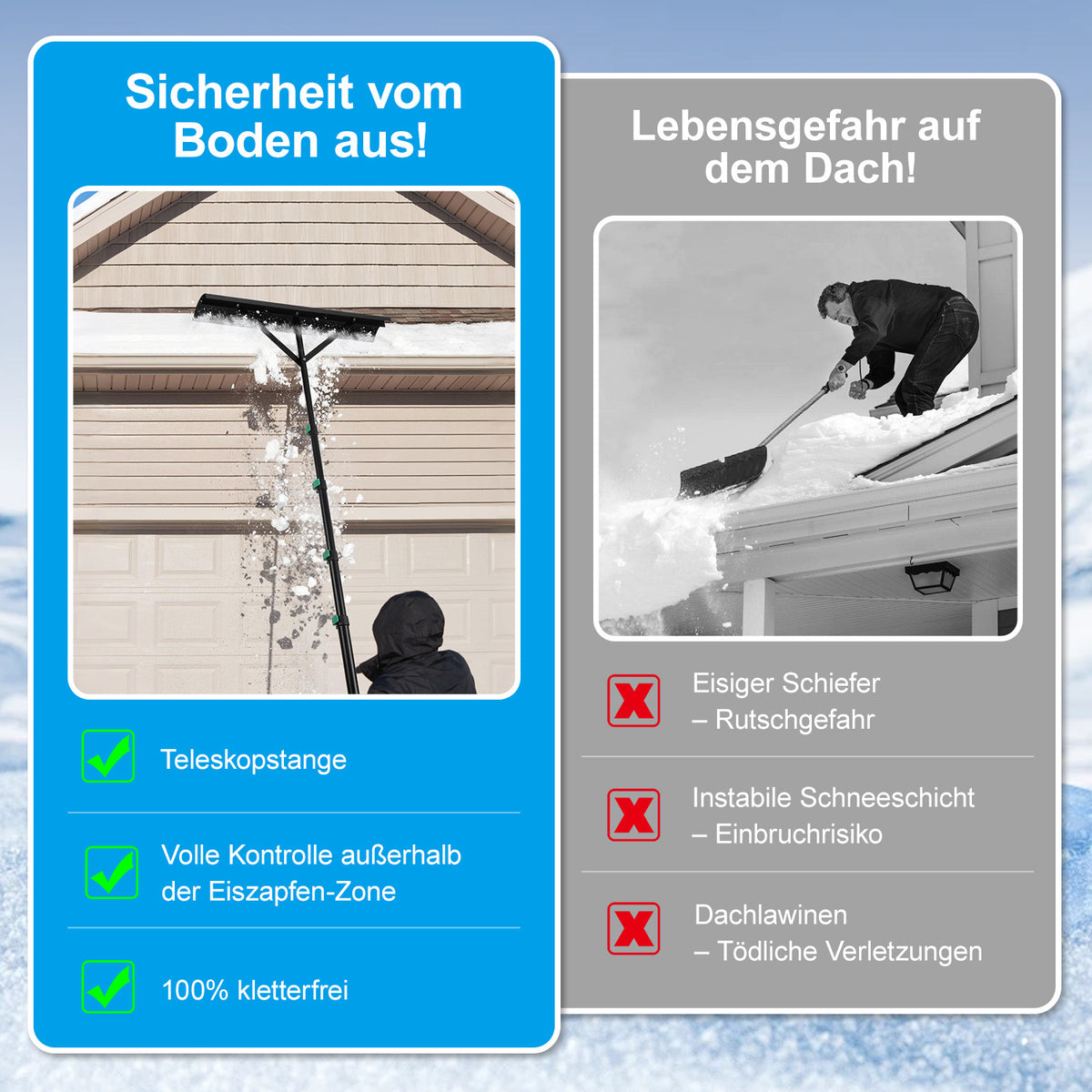 Cecaylie Dach-Schneeräumer mit Teleskopstiel 3,6/4,8 m, 70 cm Schneeräumer für Dächer