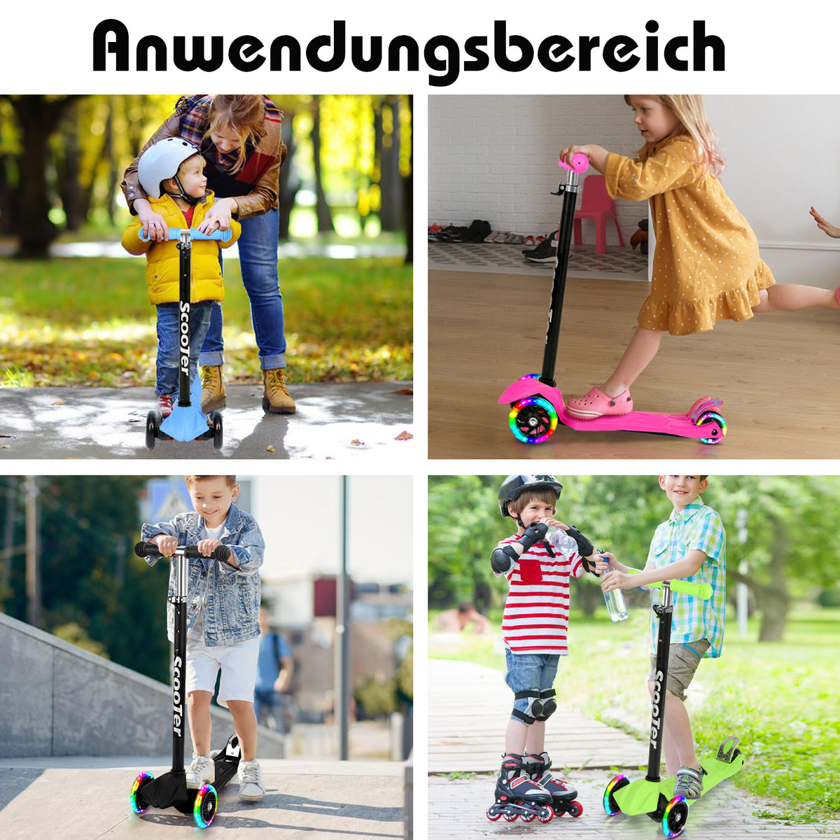 Cecaylie Dreirad-Scooter mit LED-Rädern, höhenverstellbar – 4 Farben