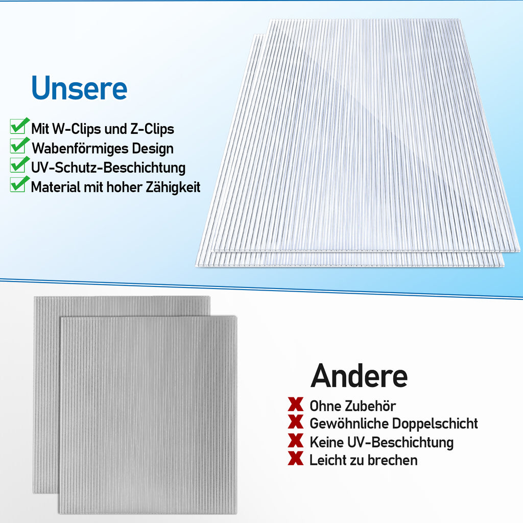Polycarbonat Hohlkammerplatten 4/8 mm – 60,5 × 121 cm für Gewächshaus