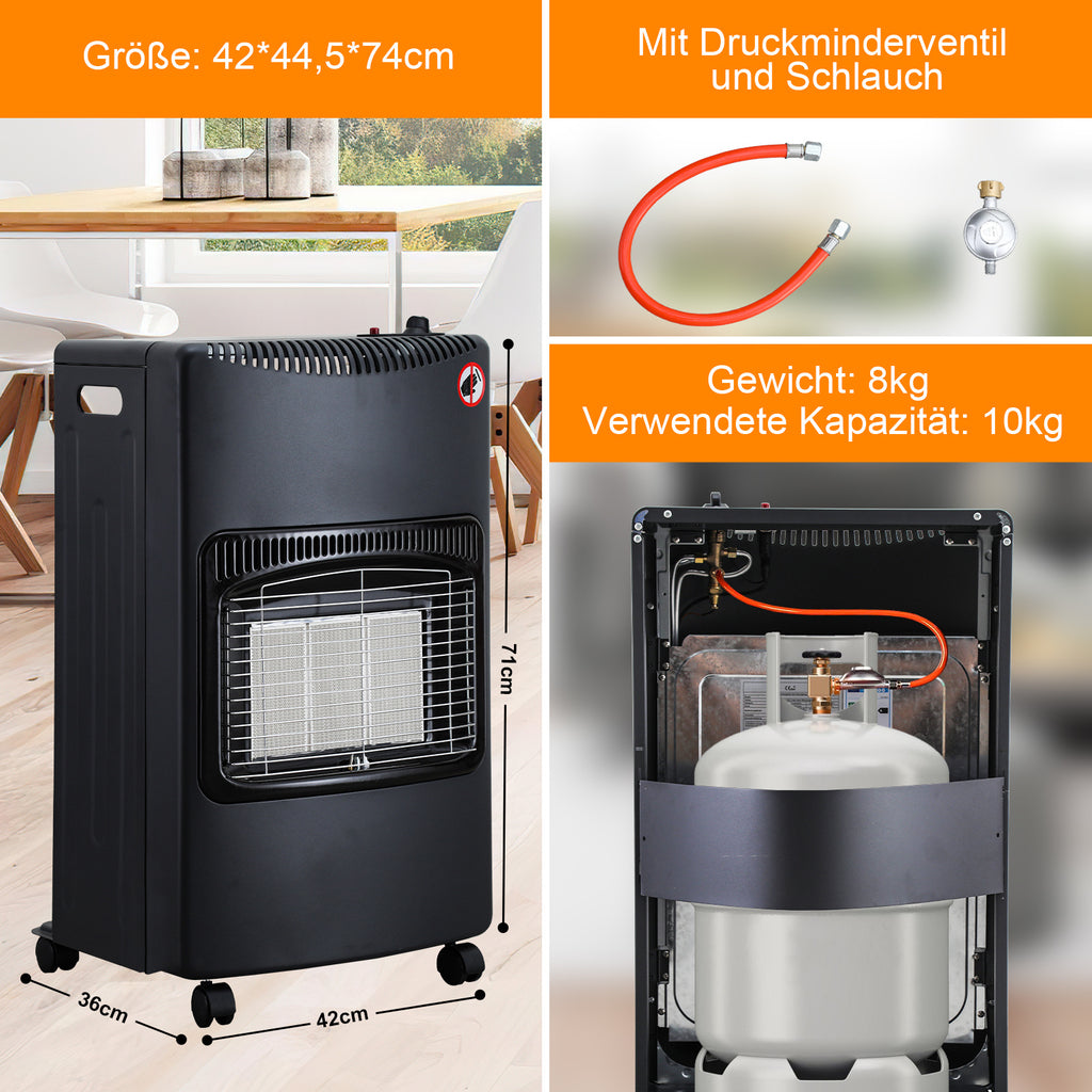 Infrarot Gasheizung 4200 W – 3 Stufen, Piezo-Zündung & Rollen