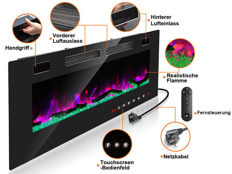 Elektrokamin als Wand- oder Standkamin mit LED-Flamme, App & Fernbedienung