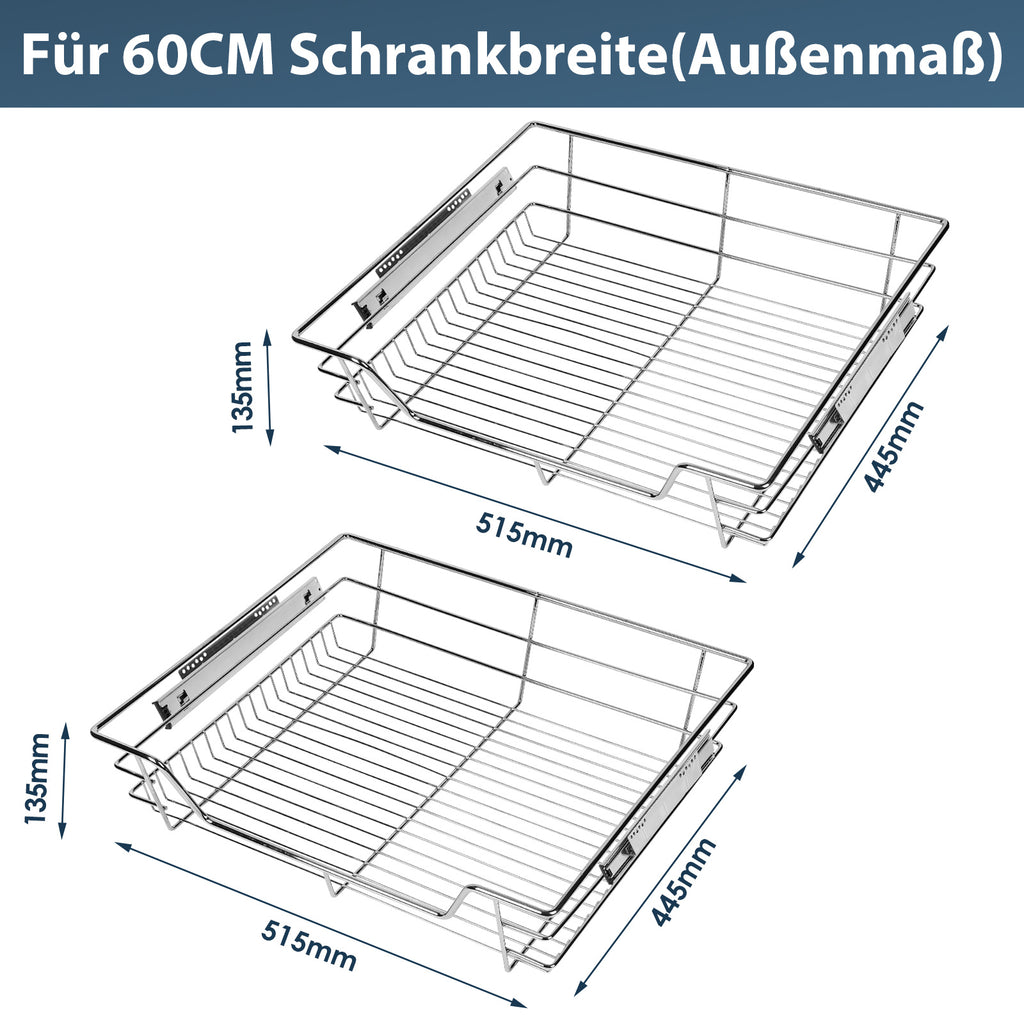 Ausziehbare Teleskopschublade für Küchenschrank 30–60 cm – 2/4/6er Set