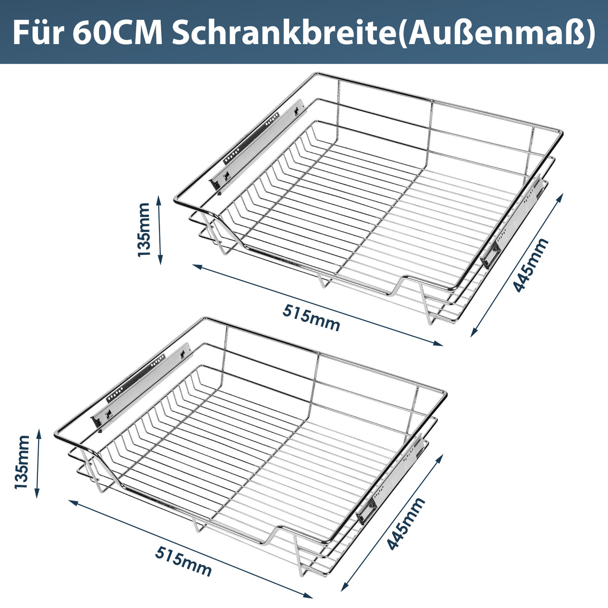 Ausziehbare Teleskopschublade für Küchenschrank 30–60 cm – 2/4/6er Set
