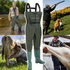 Cecaylie Wathose mit Stiefeln, Brustwathose 70D Nylon-PVC, Anglerhose Grün, EU 42–47
