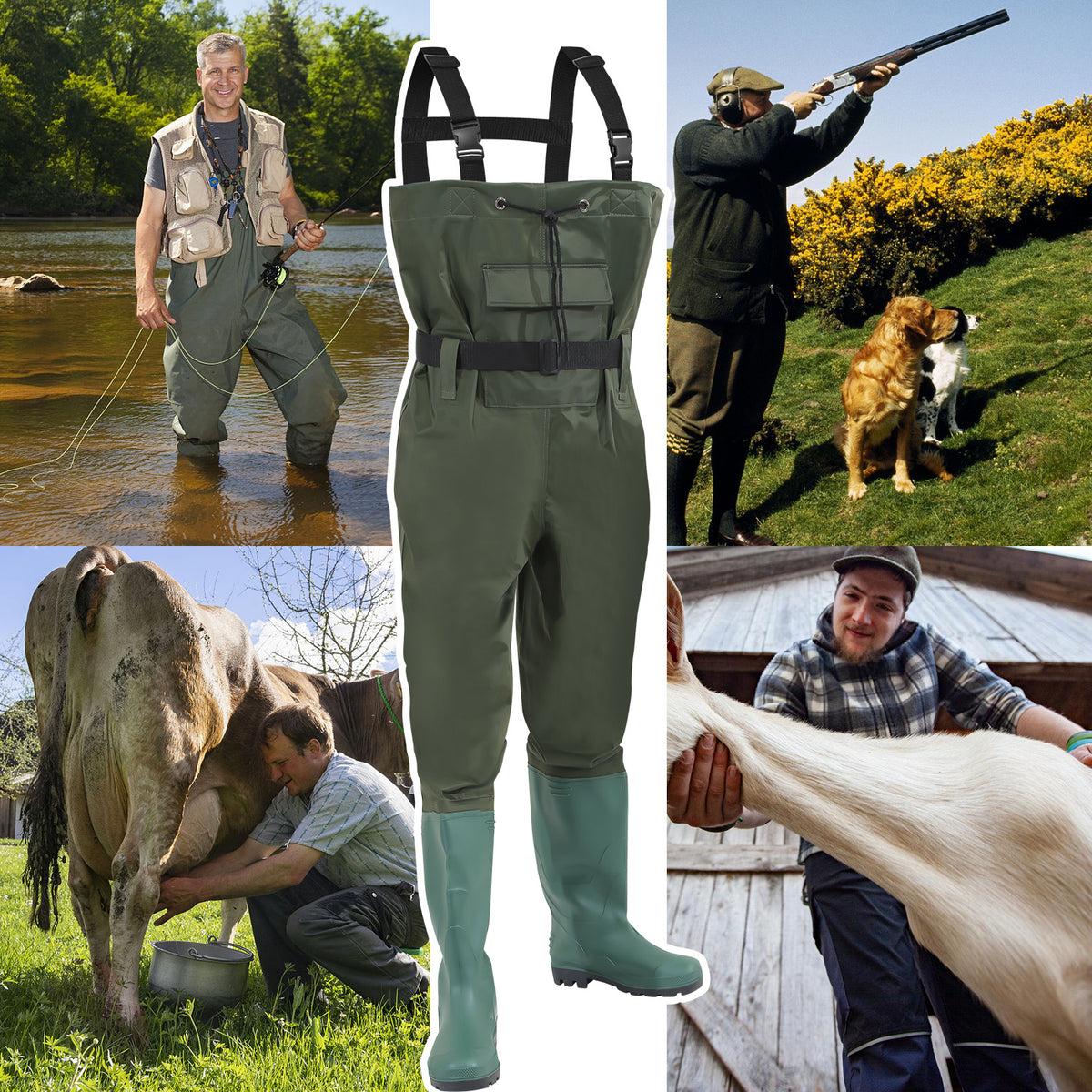 Cecaylie Wathose mit Stiefeln, Brustwathose 70D Nylon-PVC, Anglerhose Grün, EU 42–47