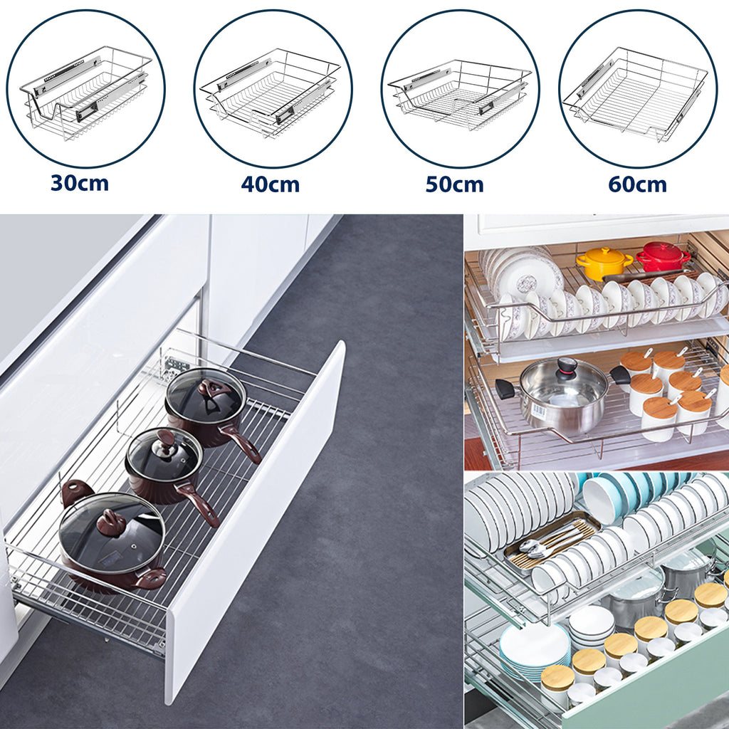 Ausziehbare Teleskopschublade für Küchenschrank 30–60 cm – 2/4/6er Set