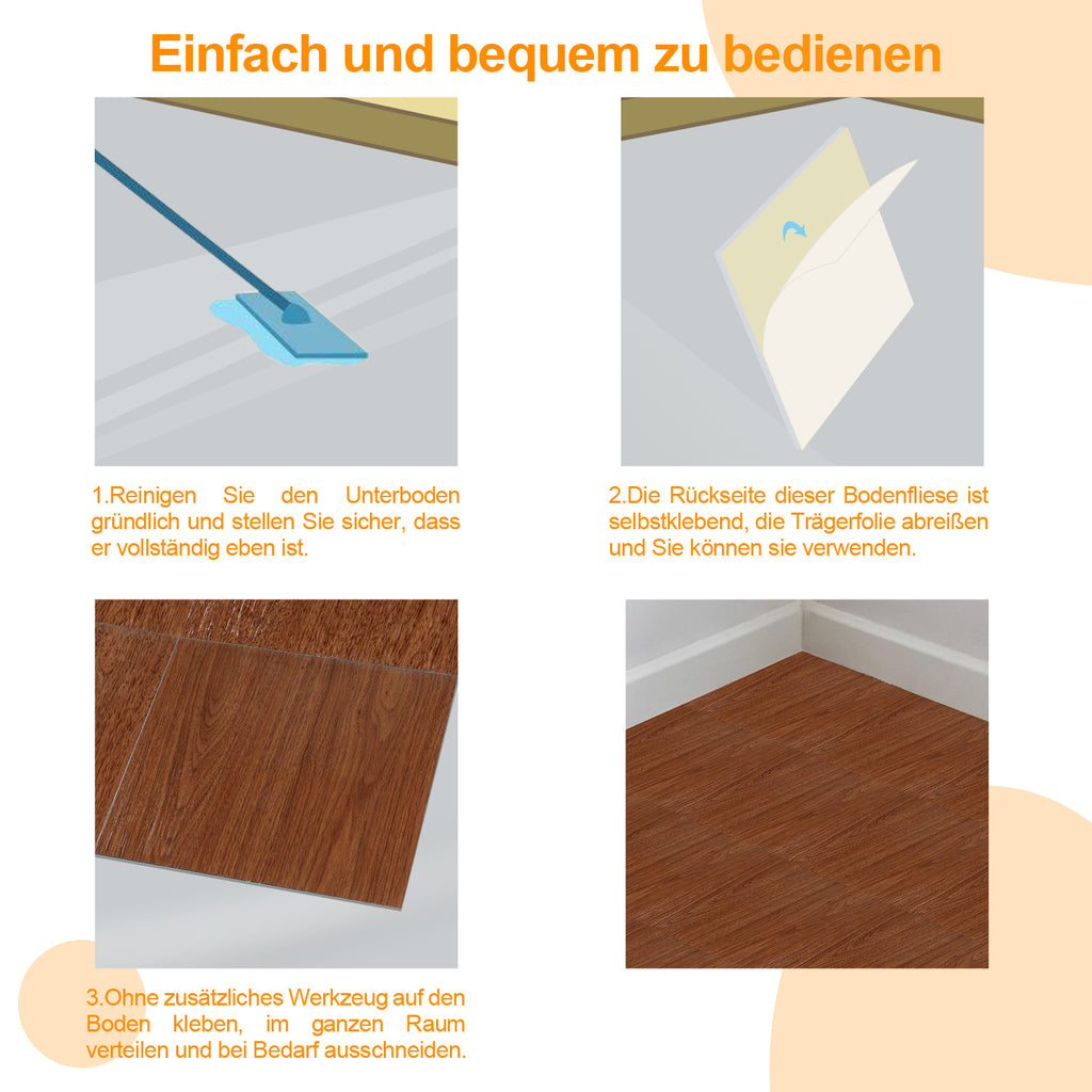 Cecaylie Selbstklebende PVC-Bodenfliesen 30×30 cm, 1–10 m²