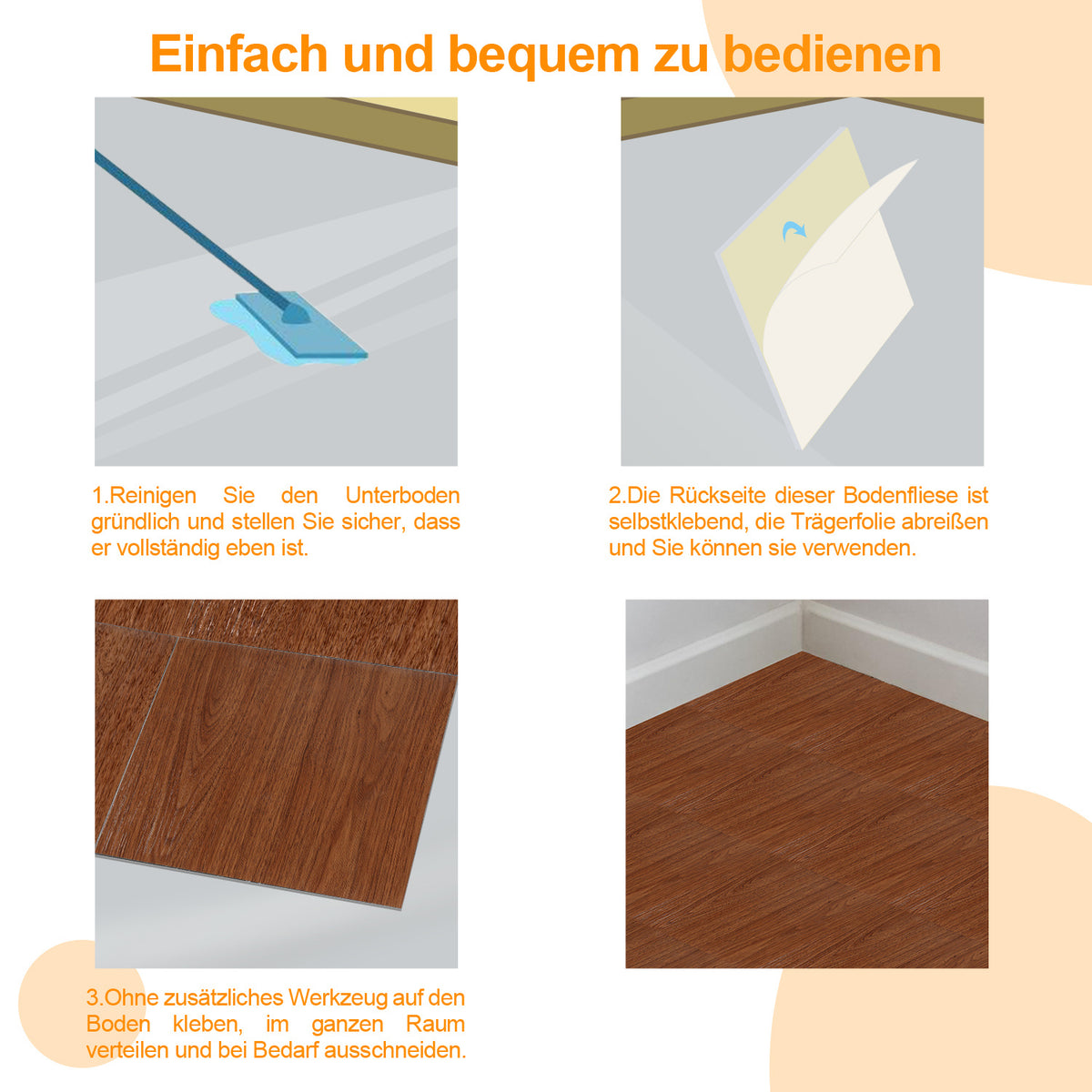 Cecaylie Selbstklebende PVC-Bodenfliesen 30×30 cm, 1–10 m²