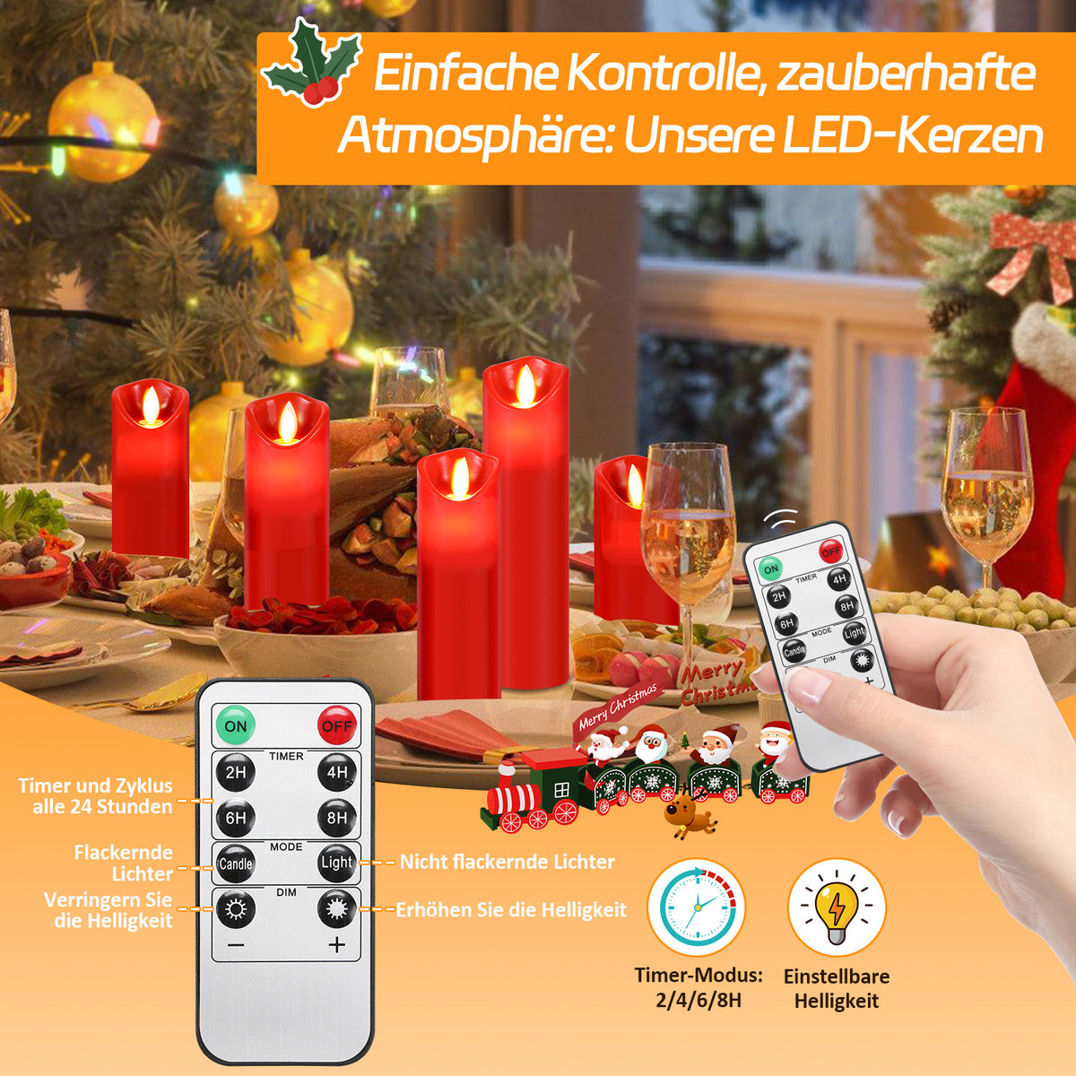 Fernbedienung für LED-Echtwachskerzen mit Timer und Dimmfunktion