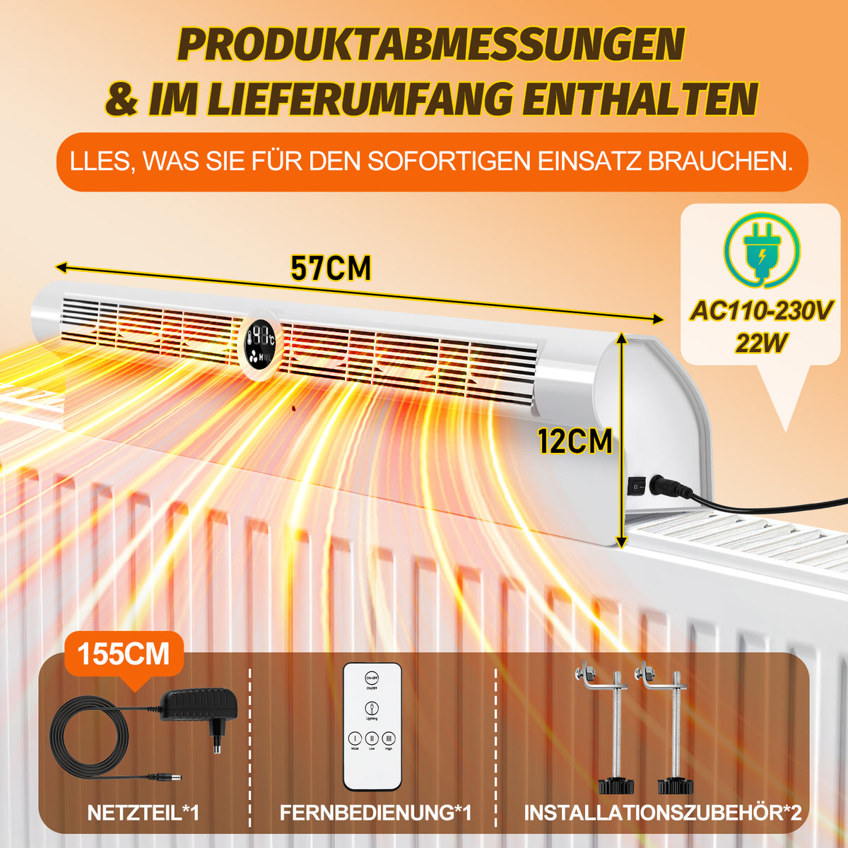 Heizkörperventilator mit Thermostat – 6 Lüfter, Fernbedienung, Mono-/Duo-Set