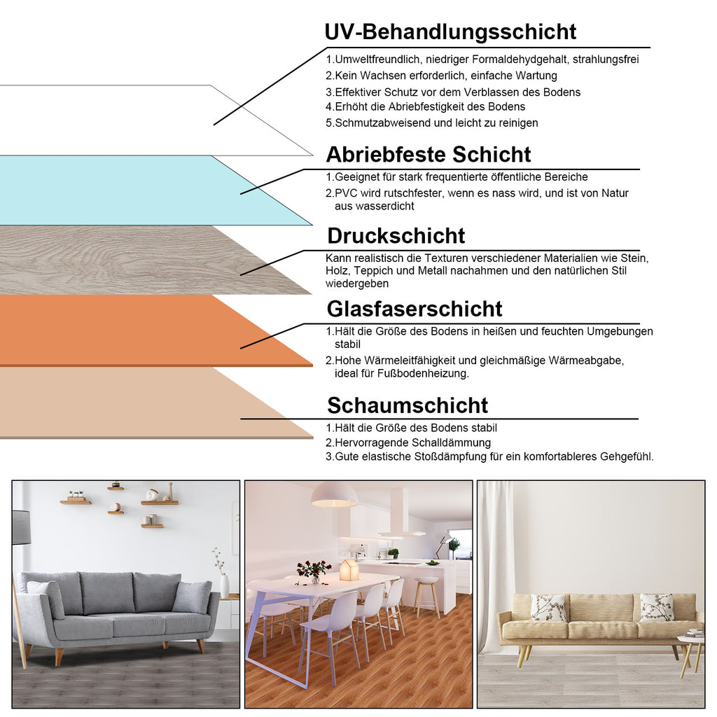 Vinylboden in Holzoptik mit 2 mm Stärke