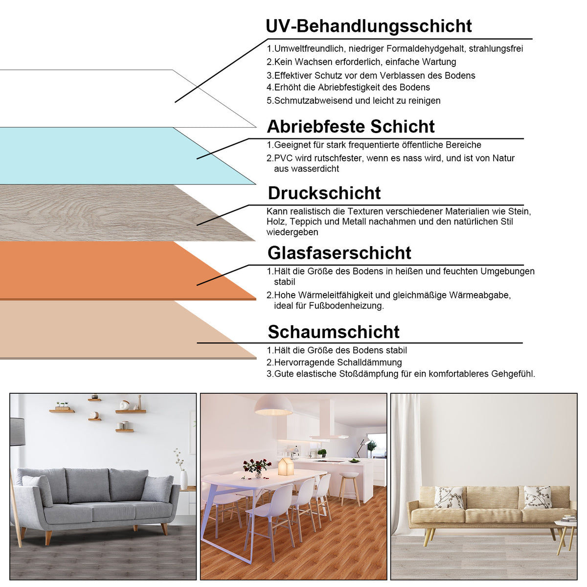 Vinylboden in Holzoptik mit 2 mm Stärke