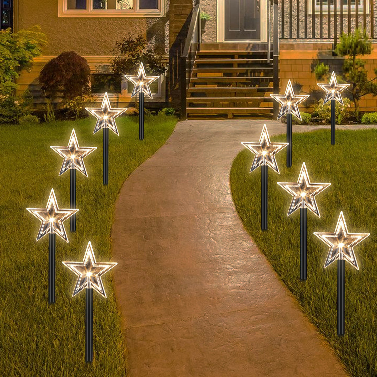 LED Weihnachtssterne Gartenstecker 5/10er-Set mit Timer, warmweiß