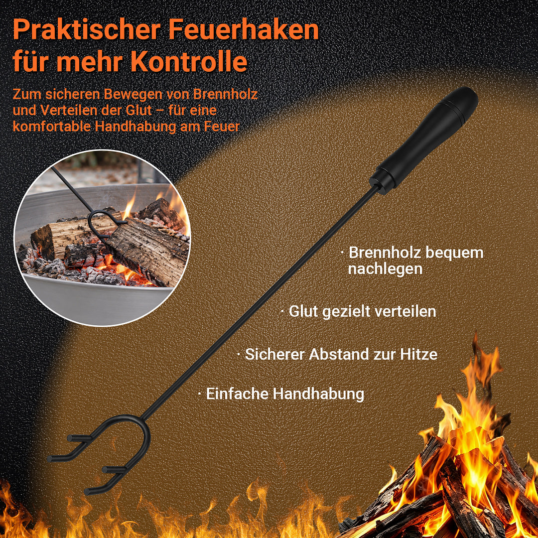 Cecaylie Feuerschale Ø75 cm mit Griffen oder Abdeckung Ø75,5 cm, Stahl, Schwarz