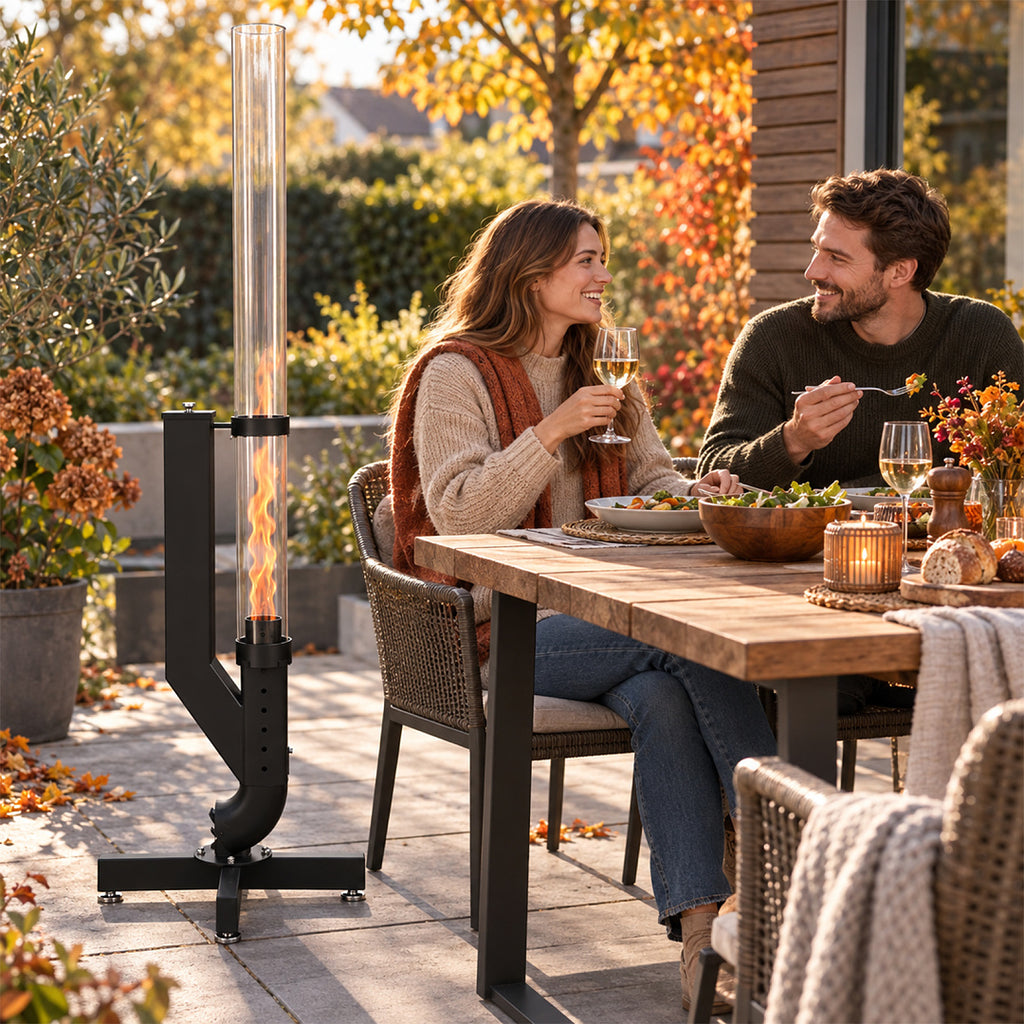 Pellet-Feuersäule mit Glasrohr 138 cm – Pelletfackel für Garten & Terrasse
