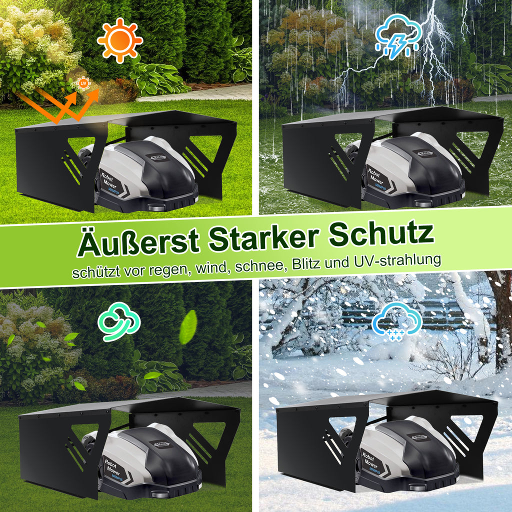 Mähroboter Garage mit verzinktem Metalldach für den Garten